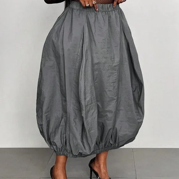 Grey Casual Women's Plus Size Minimalist Skirt - Picture 5 of 6